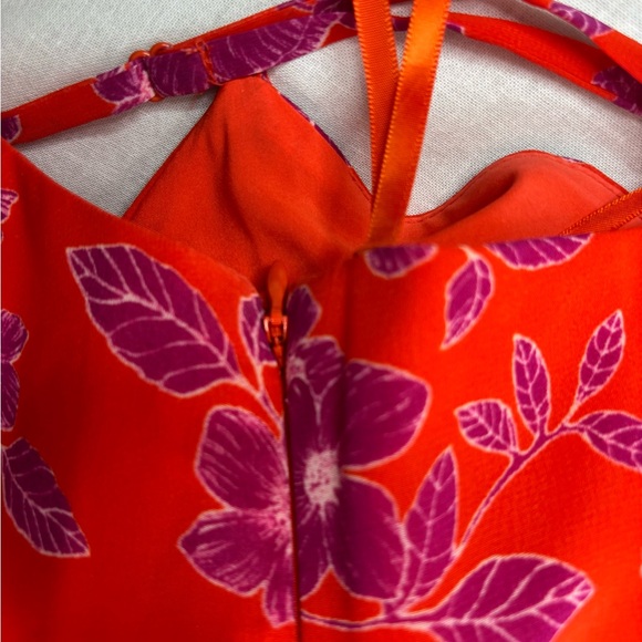 Eliza J 12 Summer HOT Ruffle Midi Orange Red and Purple Aloha Floral Midi Dress - Picture 5 of 9